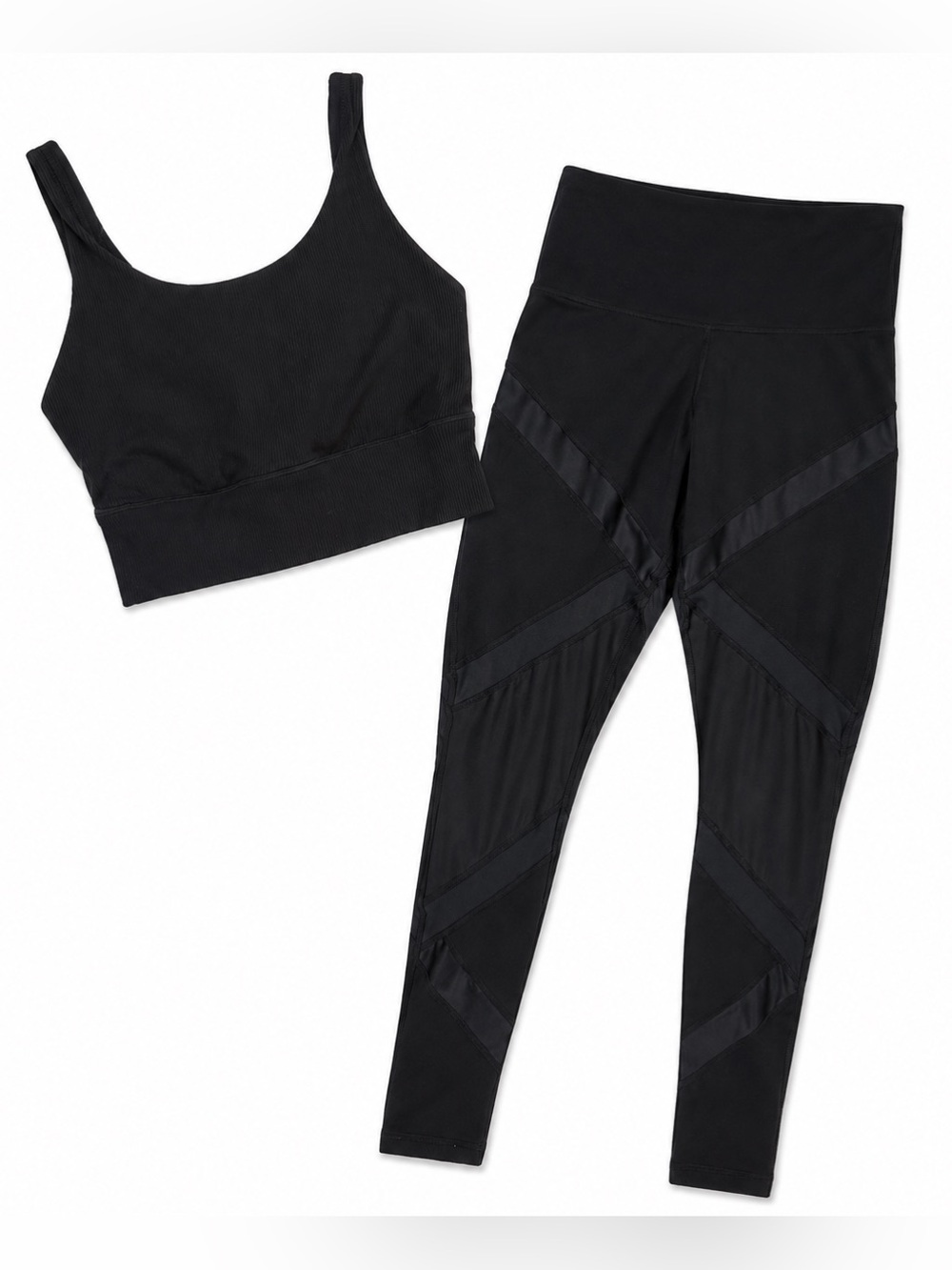 Set - Aerie Black Ribbed Longline Bra and Leggings